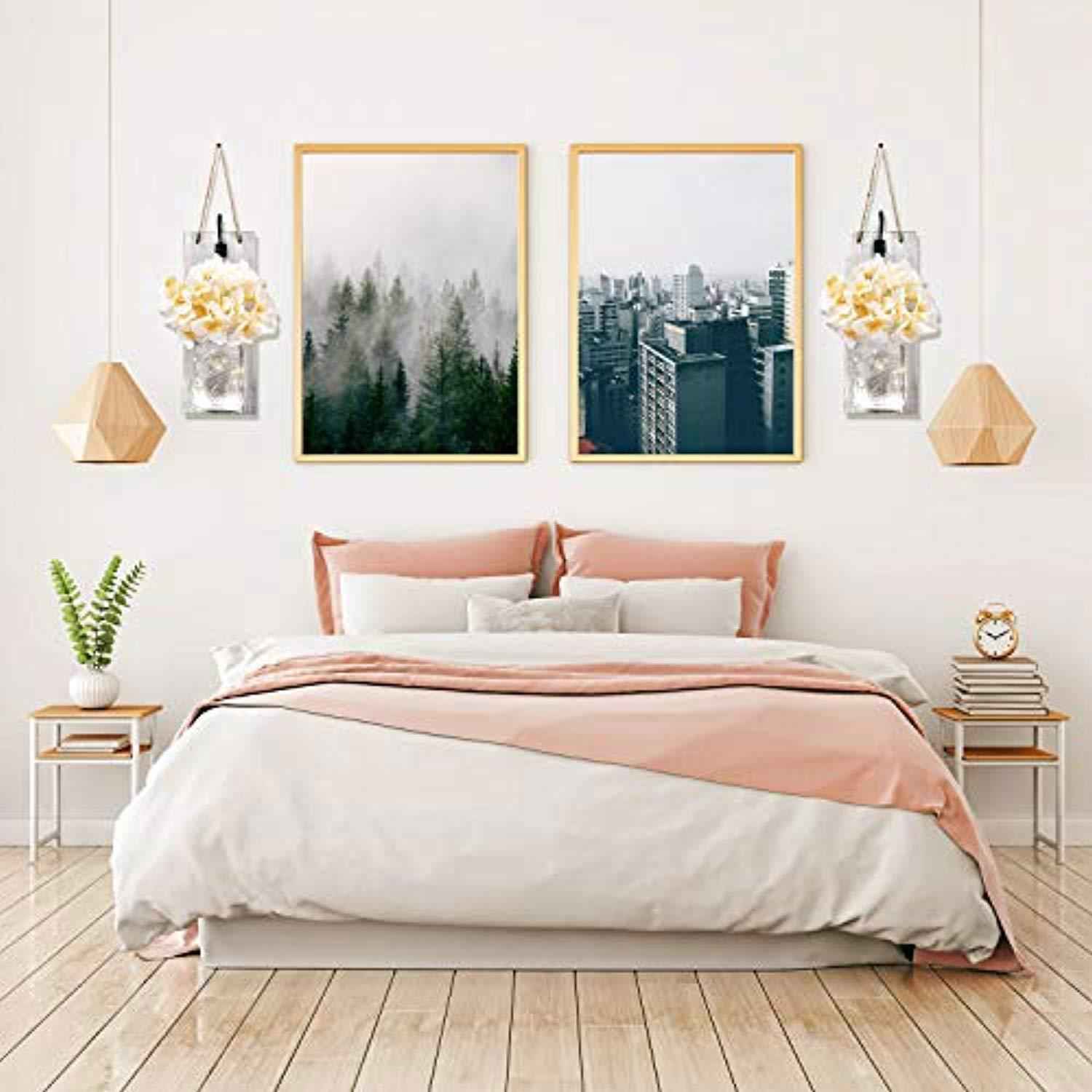 TEEHOME Rustic Hanging Mason Jar Sconces with LED Fairy Lights, Vintage Wrought Iron Hooks, Silk Hydrangea Flower LED Strip Lights - Set of 2