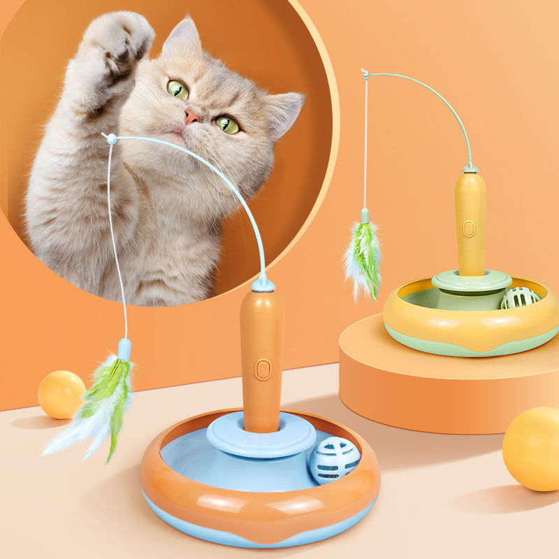 SRline 2 In 1 Pet Cat Toy With Feather For Self-play Cat Turntable