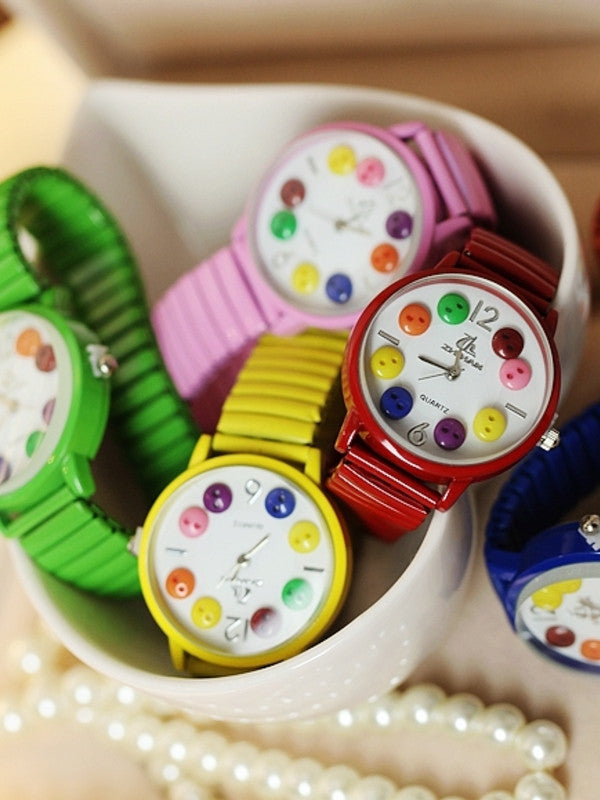 Korean Color Button Watch with Elastic Adjustable Wristband