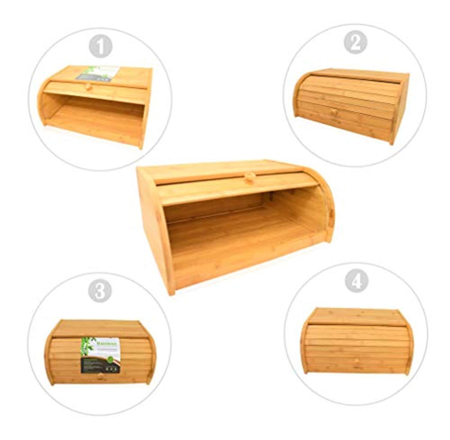 Natural Bamboo Roll Top Bread Box Kitchen Food Storage
