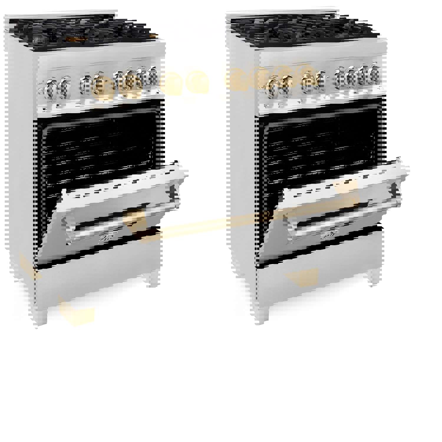 ZLINE Autograph Edition 3-Piece Appliance Package - 36-Inch Dual Fuel Range, Wall Mounted Range Hood & 24-Inch Dishwasher in Stainless Steel with Gold Trim