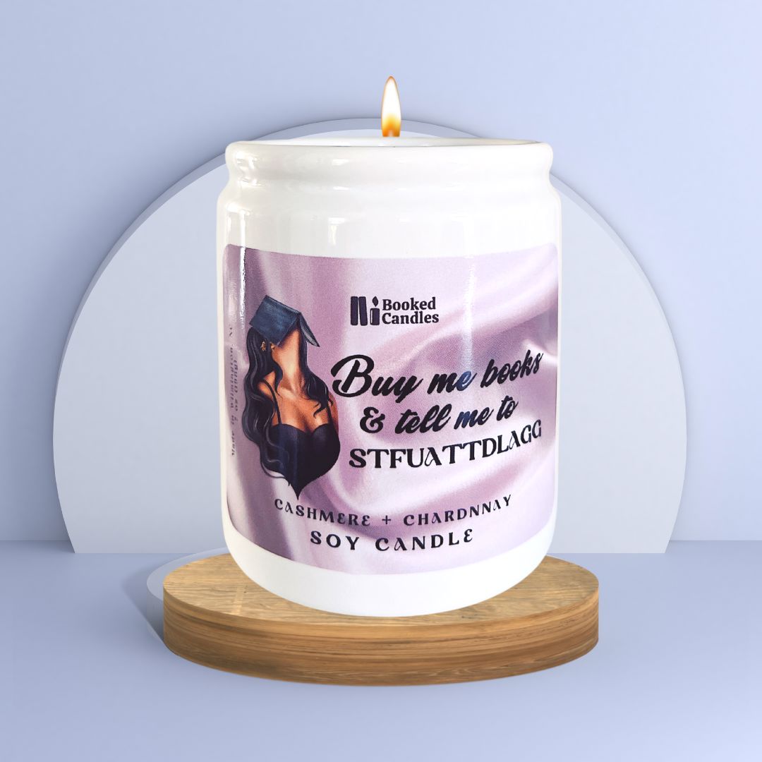 Buy Me Books and Tell Me To STFUATTDLAGG Book-Themed Candle