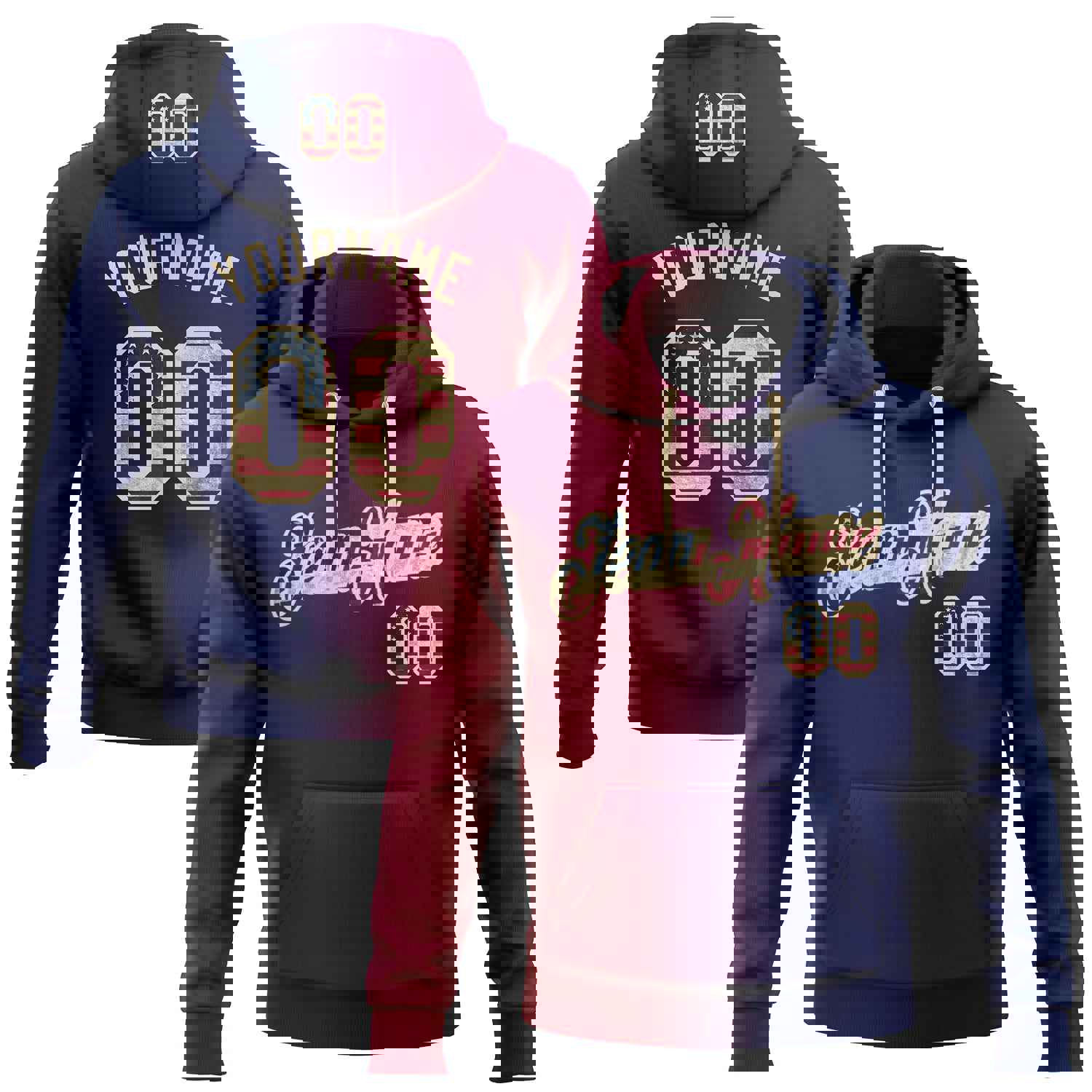 Custom Stitched Navy Vintage USA Flag Maroon-City Cream Gradient Fashion Sports Pullover Sweatshirt Hoodie