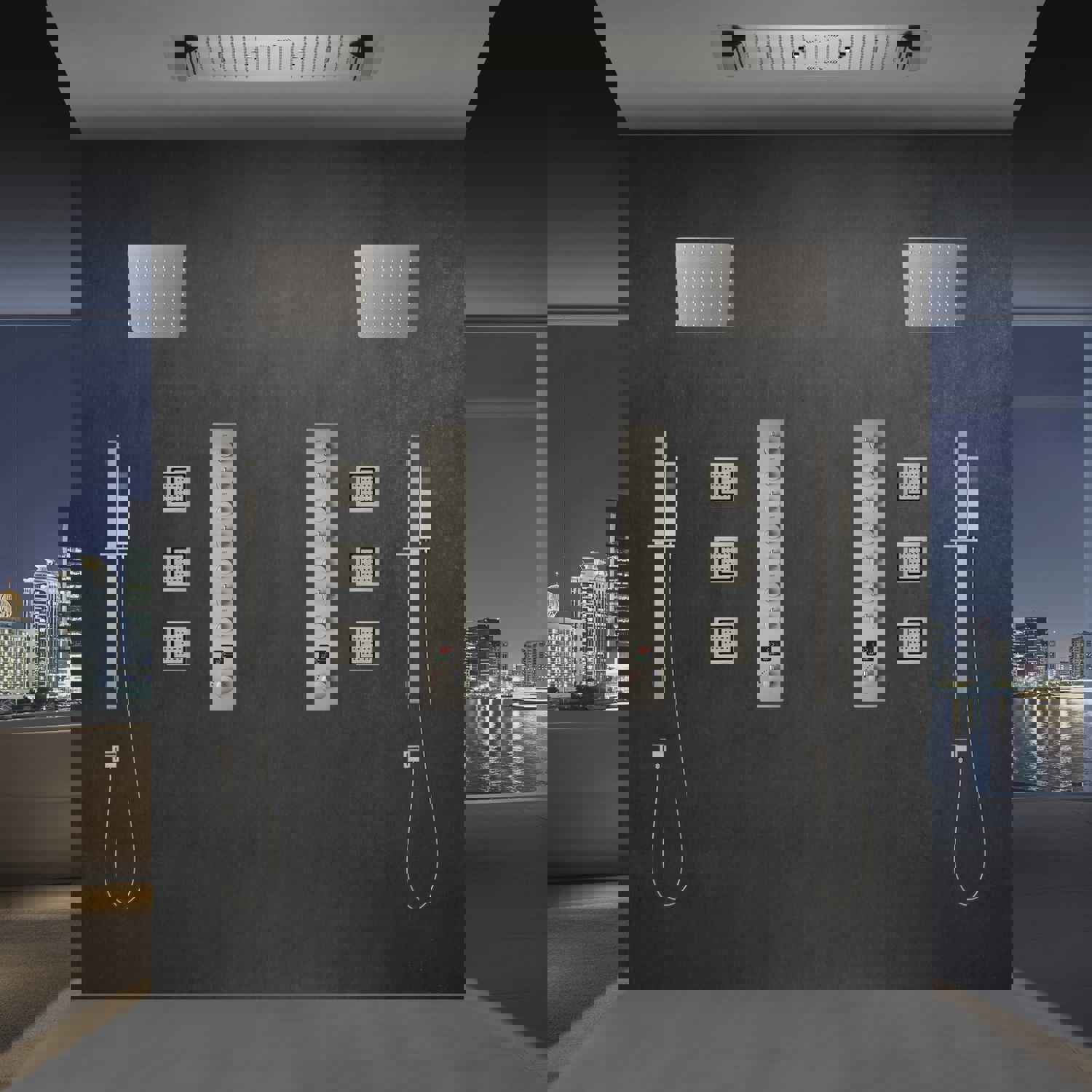 COLORADO 36X16 IN DUAL SHOWERHEAD 7 FUNCTIONS LED MUSIC SHOWER SYSTEM WITH 6 BODY JETS