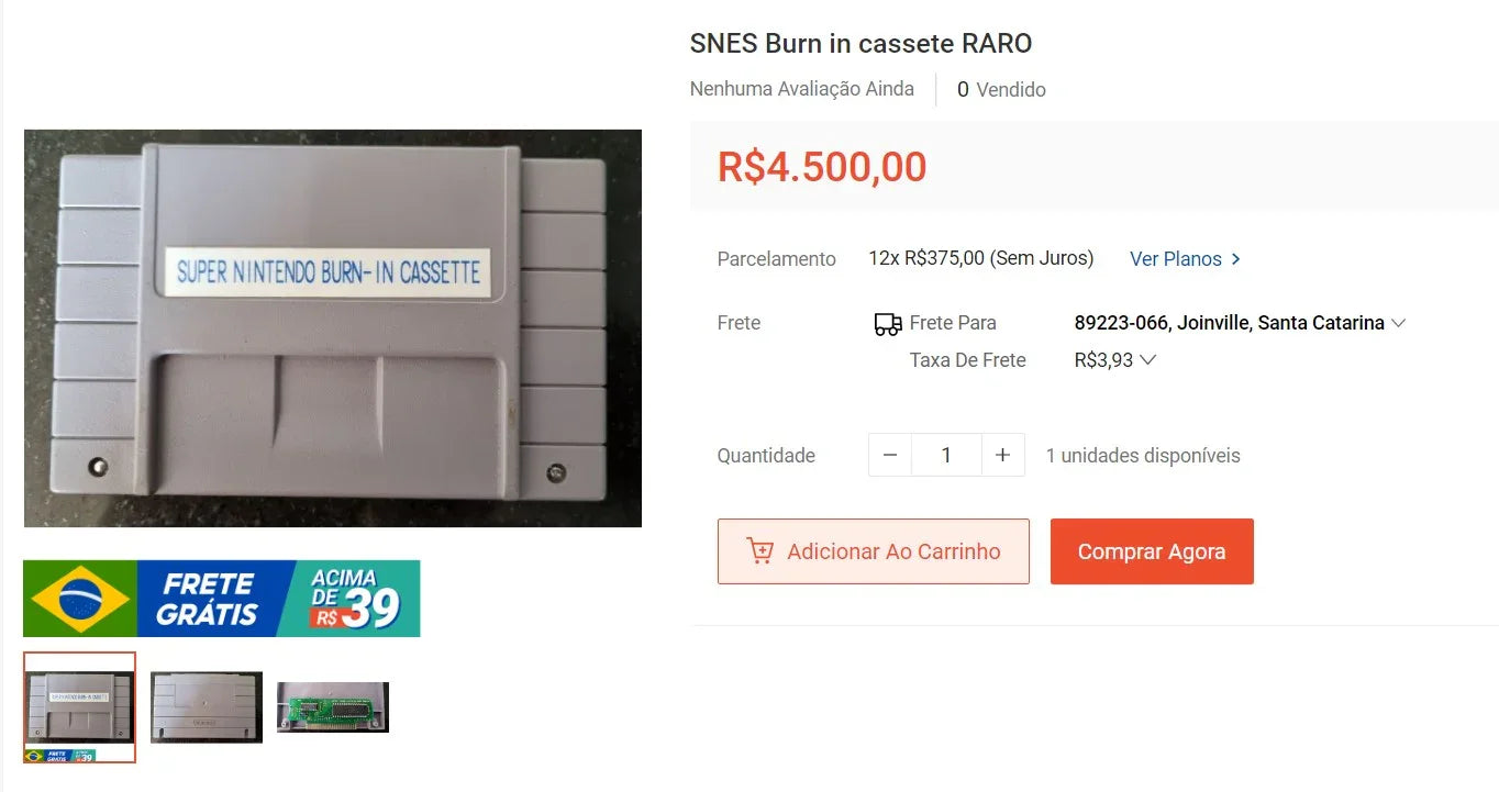 Rare SNES Burn-in Cassette - Personal Shopper Service from Brazil