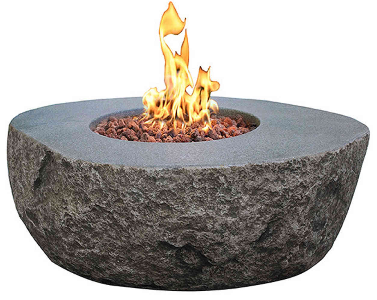 Outdoor Boulder Fire Pit Table with Cover - Multi-Season Use