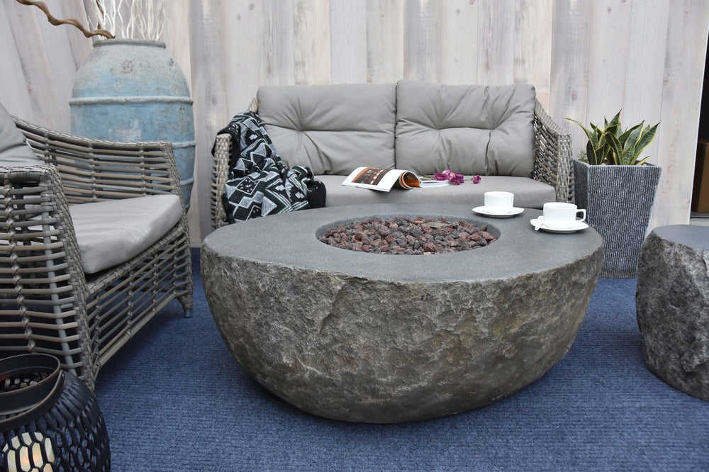 Outdoor Boulder Fire Pit Table with Cover - Multi-Season Use