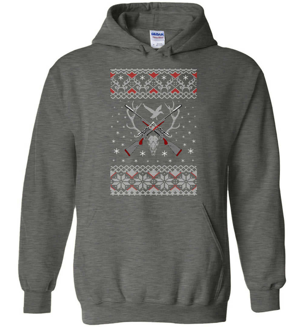 Hunting Ugly Christmas Sweater Mens Hoodie - Unique Gift for Hunters and Gun Lovers