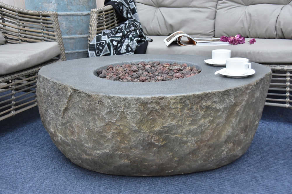 Outdoor Boulder Fire Pit Table with Cover - Multi-Season Use