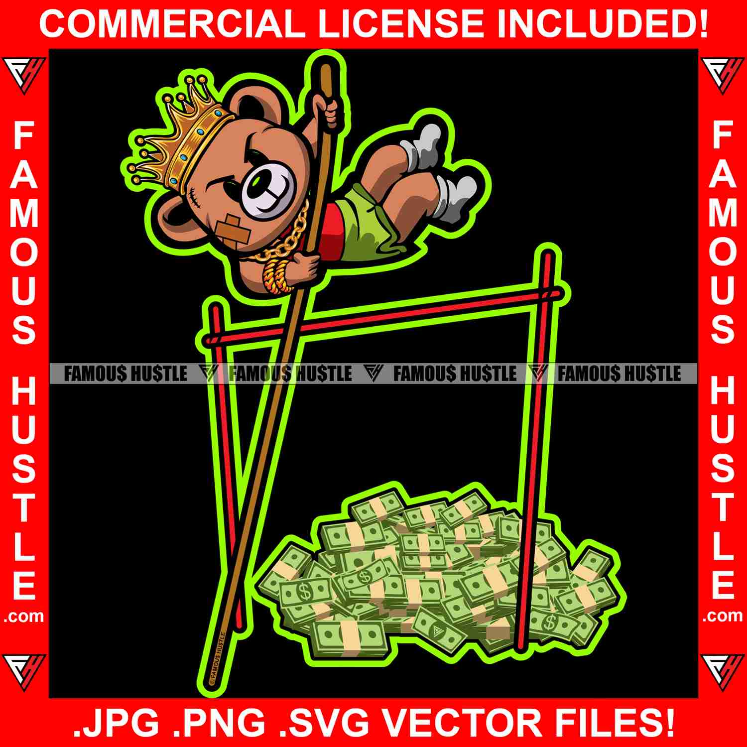 Hustle Gangster King Scar Face Teddy Bear Graphic Design T-Shirt Print Files