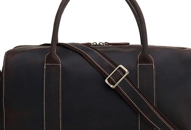 Black Coffee Leather Men's Weekender Duffle Bag for Travel