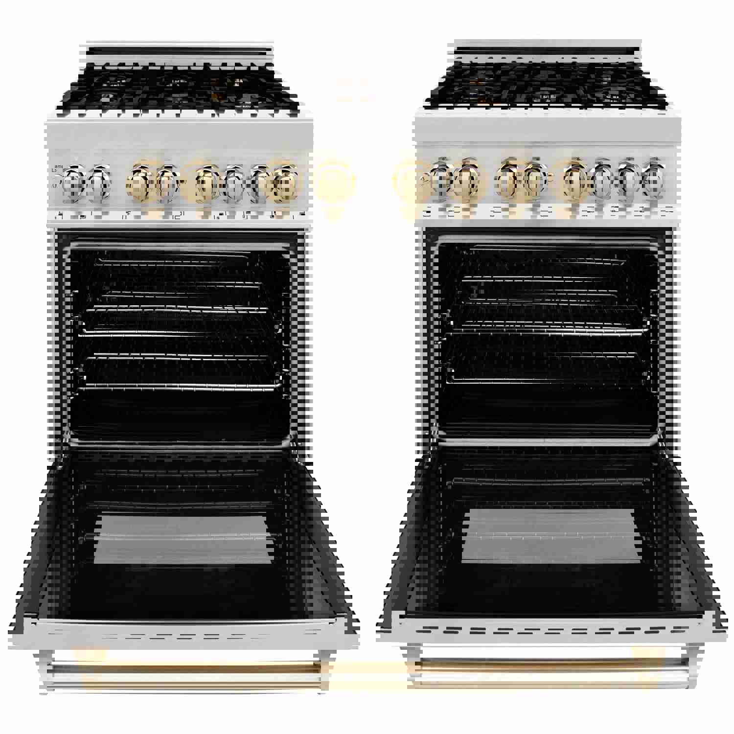 ZLINE Autograph Edition 3-Piece Appliance Package - 36-Inch Dual Fuel Range, Wall Mounted Range Hood & 24-Inch Dishwasher in Stainless Steel with Gold Trim