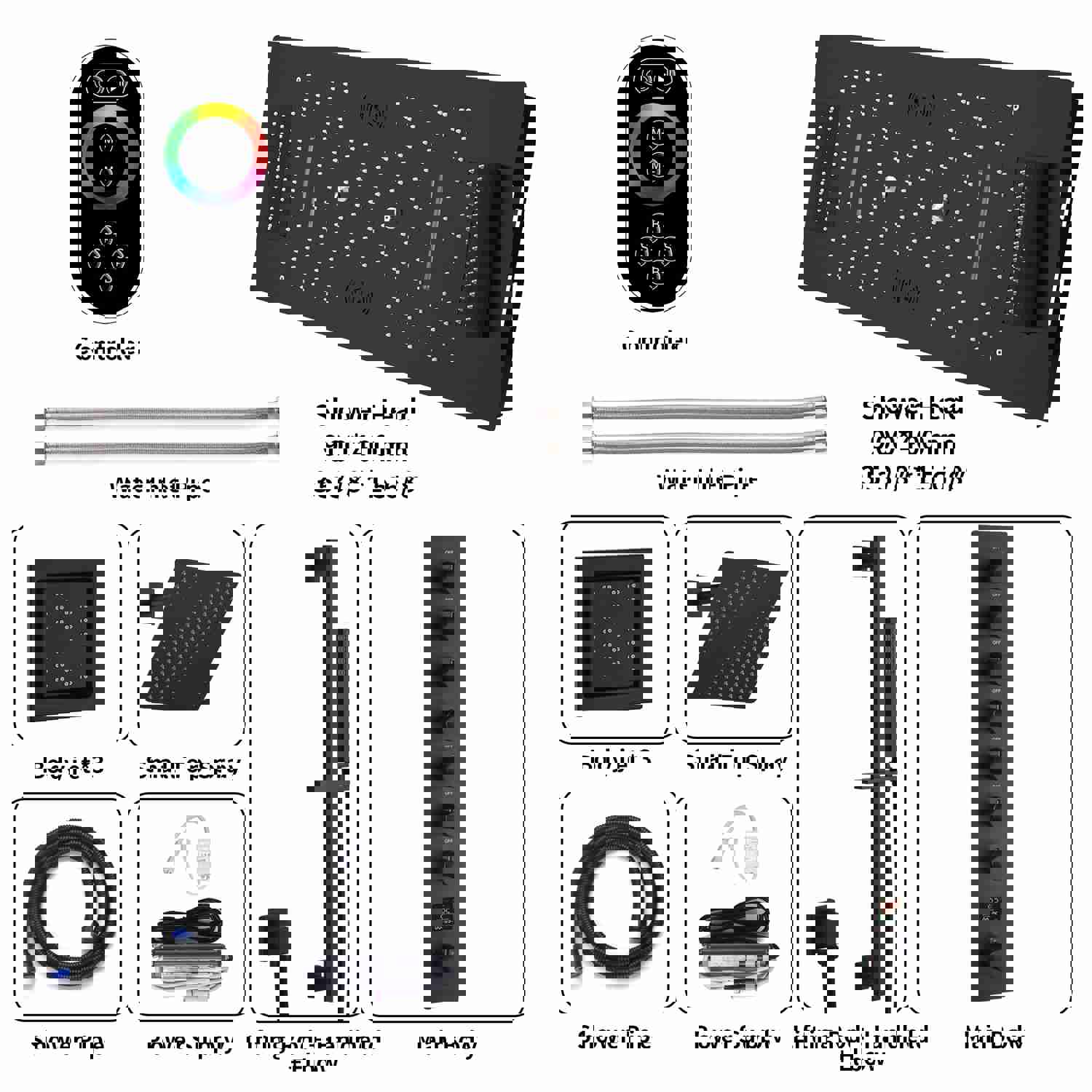 IVEY 36INCH COMPLETE LED MUSIC SHOWER SYSTEM WITH RAINFALL, WATERFALL & WALL MOUNTED SHOWERHEAD