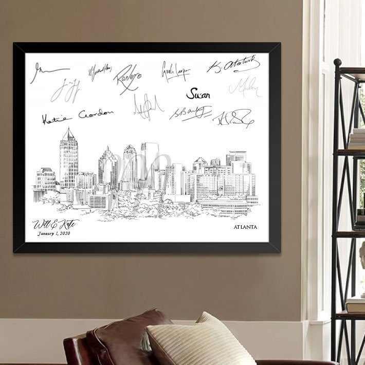 Atlanta Skyline Wedding Alternative Guest Book - Hand-Drawn Art for Special Occasions