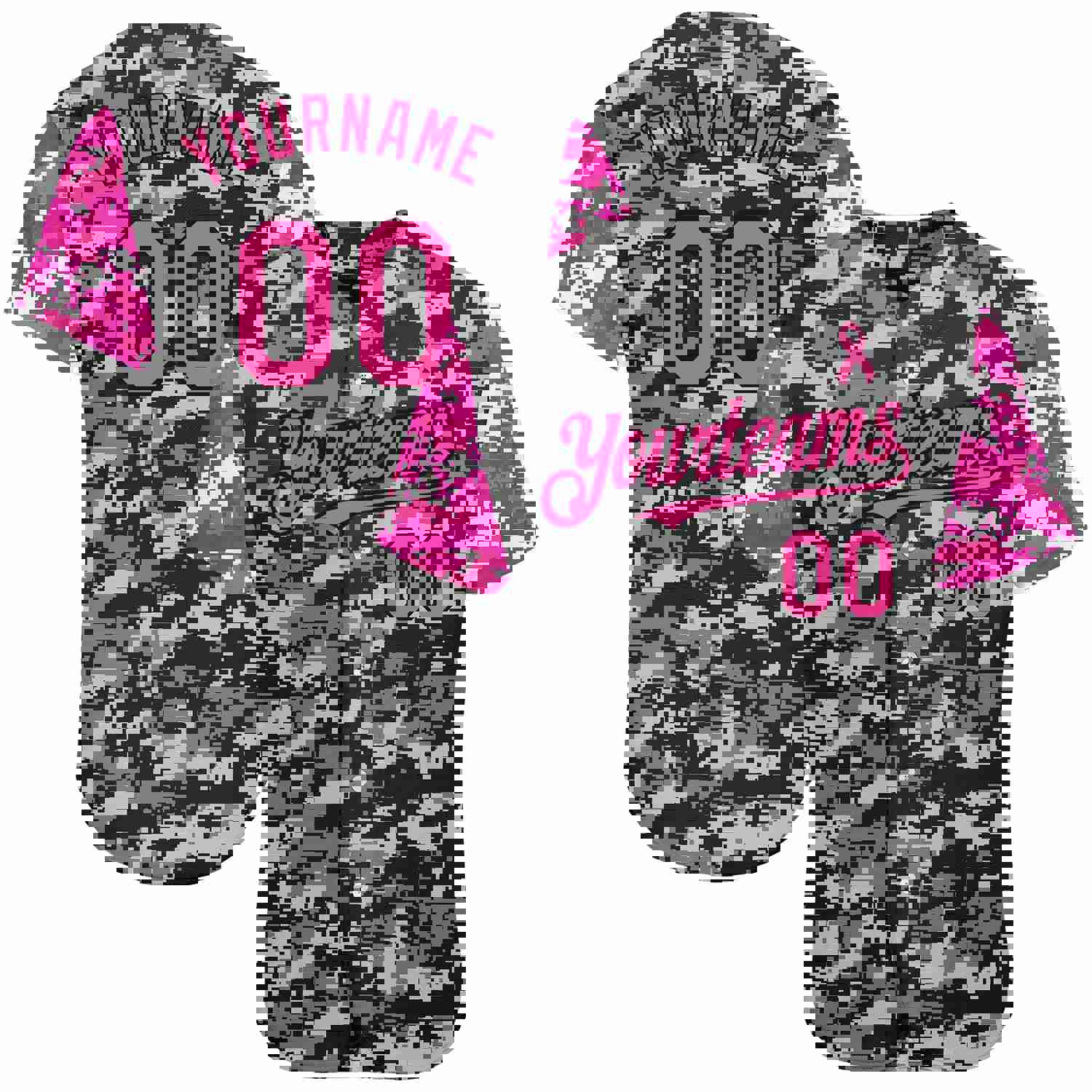 Custom Camo Pink-Black 3D Pink Ribbon Breast Cancer Awareness Women's Baseball Jersey