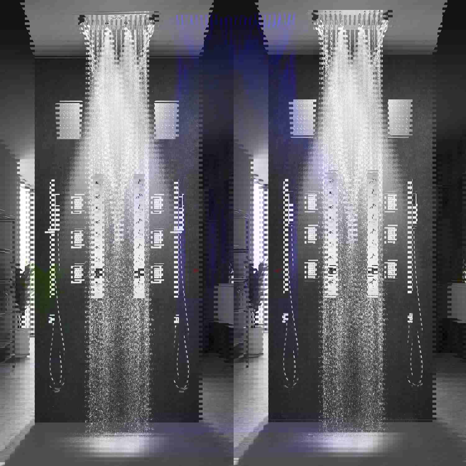 COLORADO 36X16 IN DUAL SHOWERHEAD 7 FUNCTIONS LED MUSIC SHOWER SYSTEM WITH 6 BODY JETS