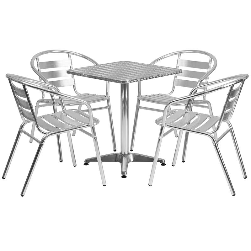 Flash Furniture 23.5 Square Aluminum Indoor-Outdoor Table Set with 4 Slat Back Chairs