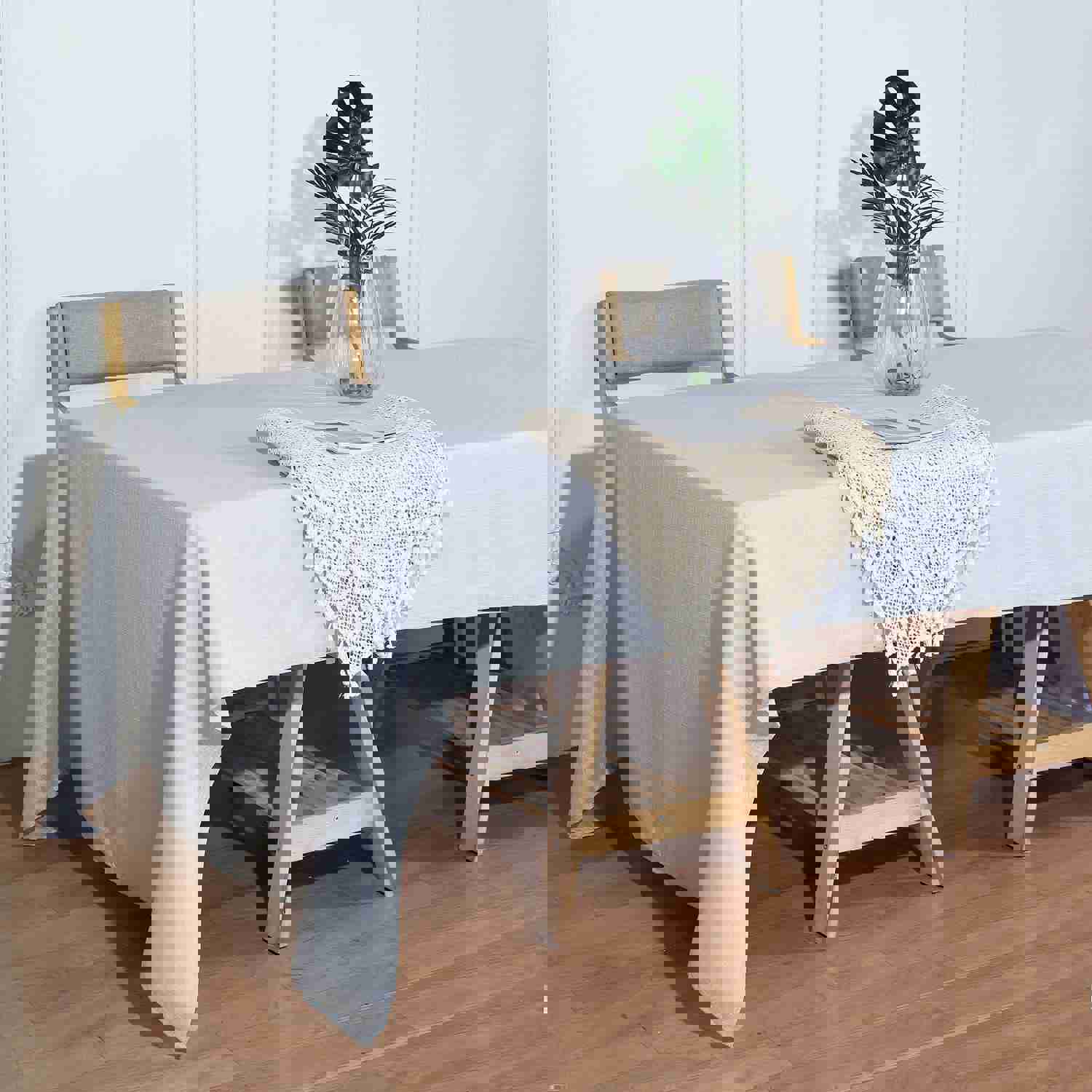 Silver Seamless Rectangular Faux Linen Tablecloth, Wrinkle Resistant 60x126