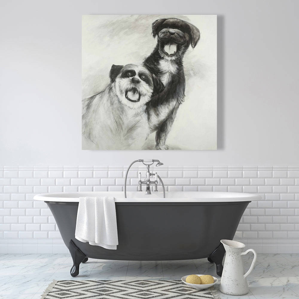 Happy Dogs Sketch, Fine Art Gallery Wrapped Canvas 36x36