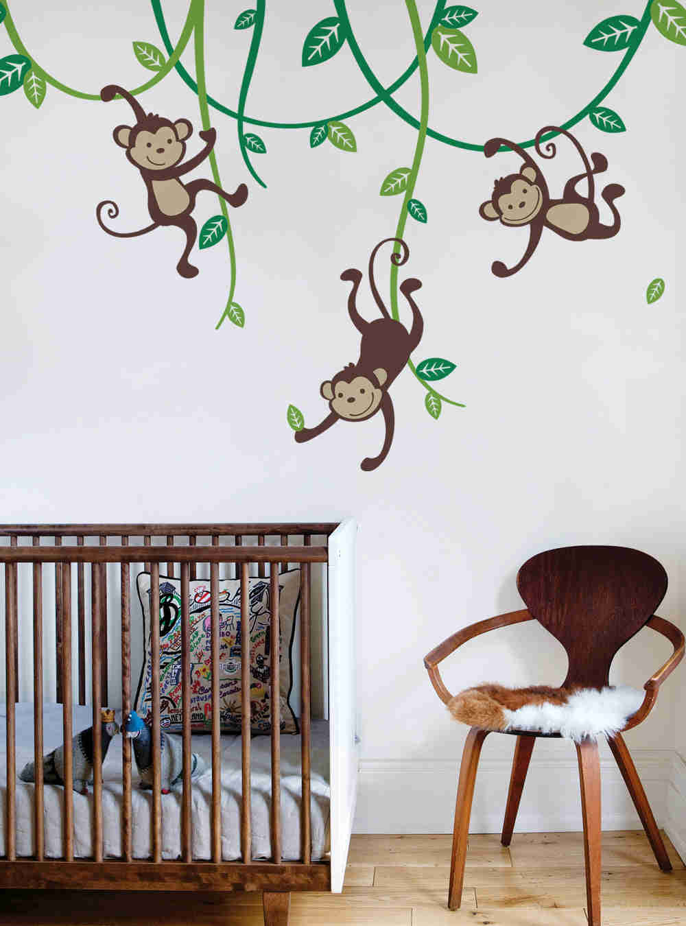 3 Monkeys Swinging From Vines Wall Decal
