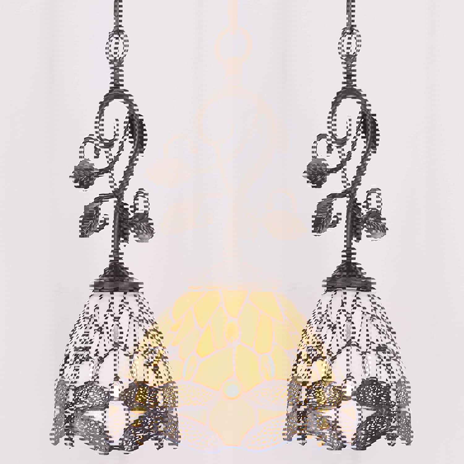 Werfactory® Tiffany Pendant Light - 8 Cream Stained Glass Dragonfly Hanging Lamp