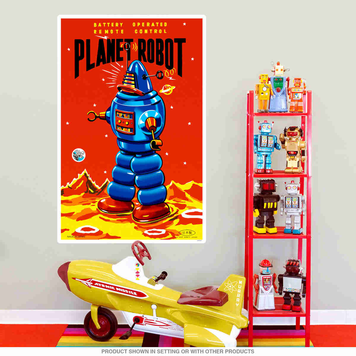 Planet Robot Tin Toy Wall Decal - Retro Sci-Fi Decor for Kids and Vintage Fans