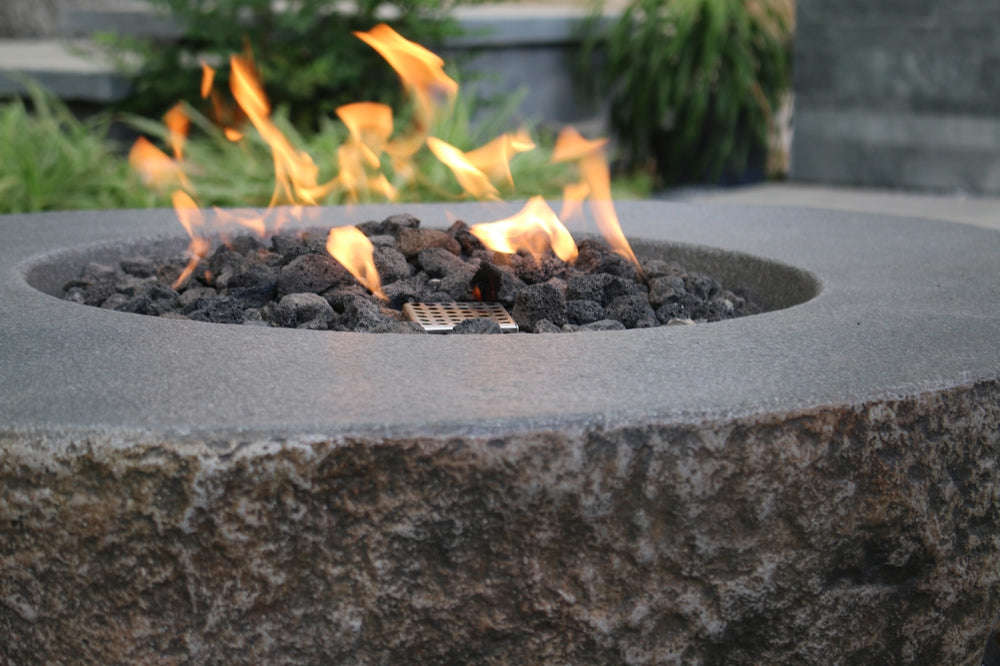 Outdoor Boulder Fire Pit Table with Cover - Multi-Season Use