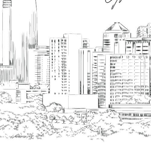 Atlanta Skyline Wedding Alternative Guest Book - Hand-Drawn Art for Special Occasions
