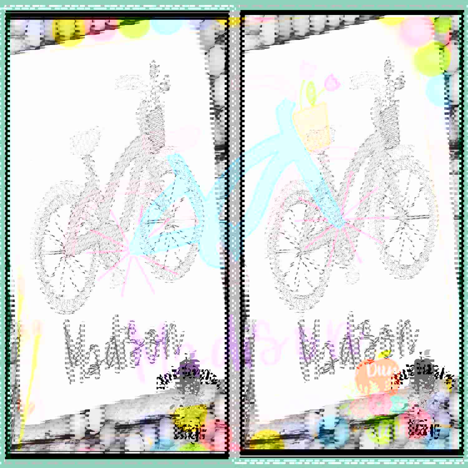 Bicycle with Flowers Sketch Embroidery Design