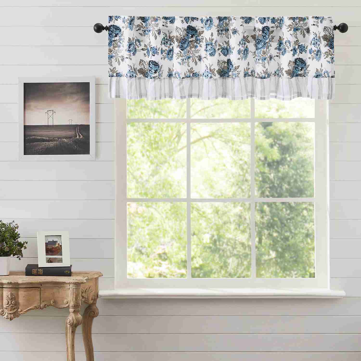 Farmhouse Valance Annie Floral Ruffled Kitchen Window Curtains