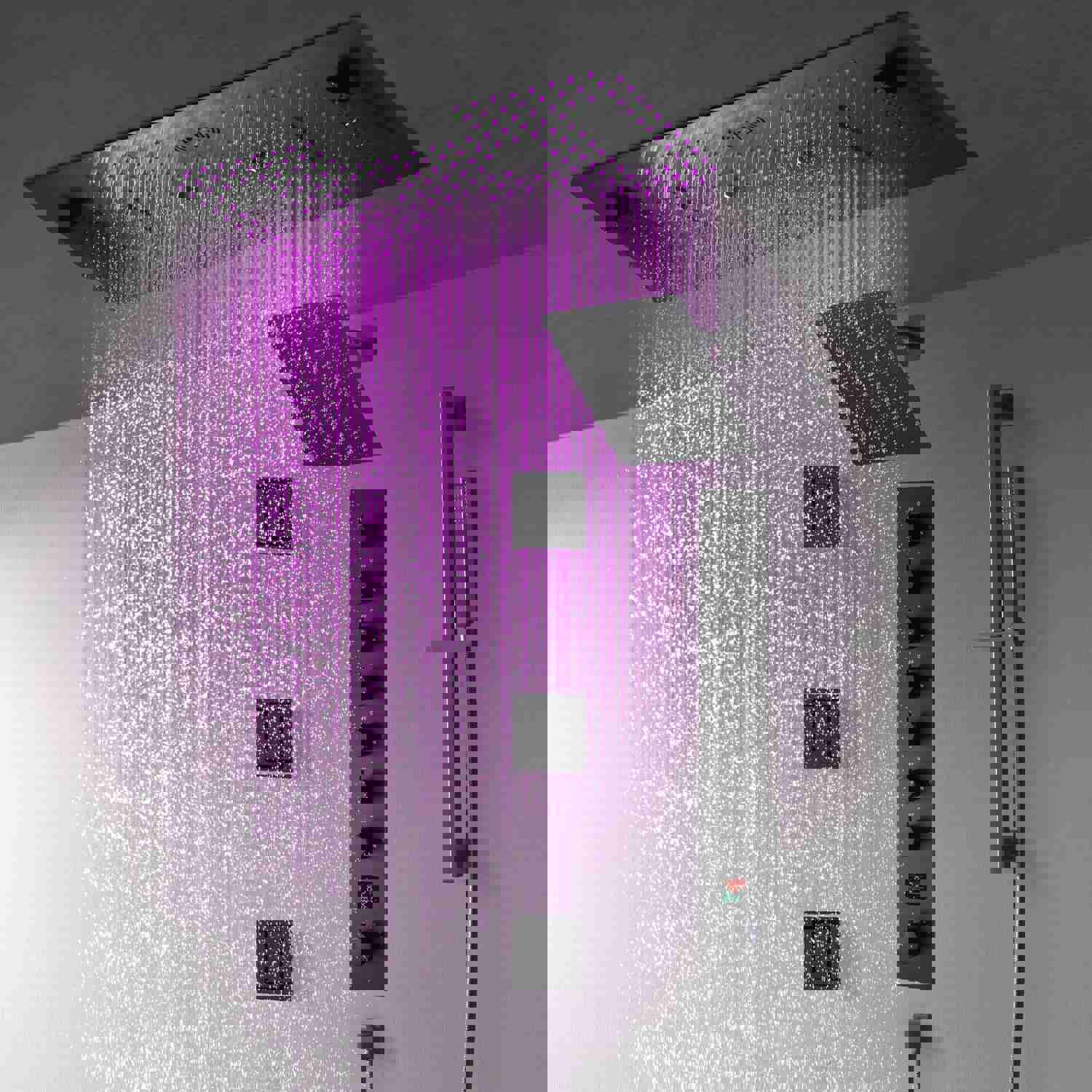 IVEY 36INCH COMPLETE LED MUSIC SHOWER SYSTEM WITH RAINFALL, WATERFALL & WALL MOUNTED SHOWERHEAD