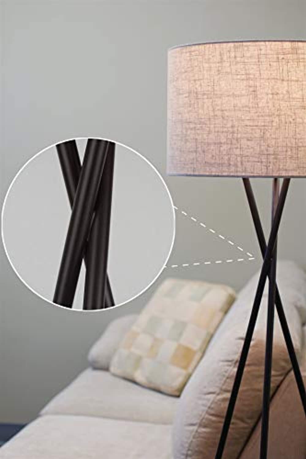 Modern Home Tripod LED Floor Lamp with Honey Beige Drum Shade