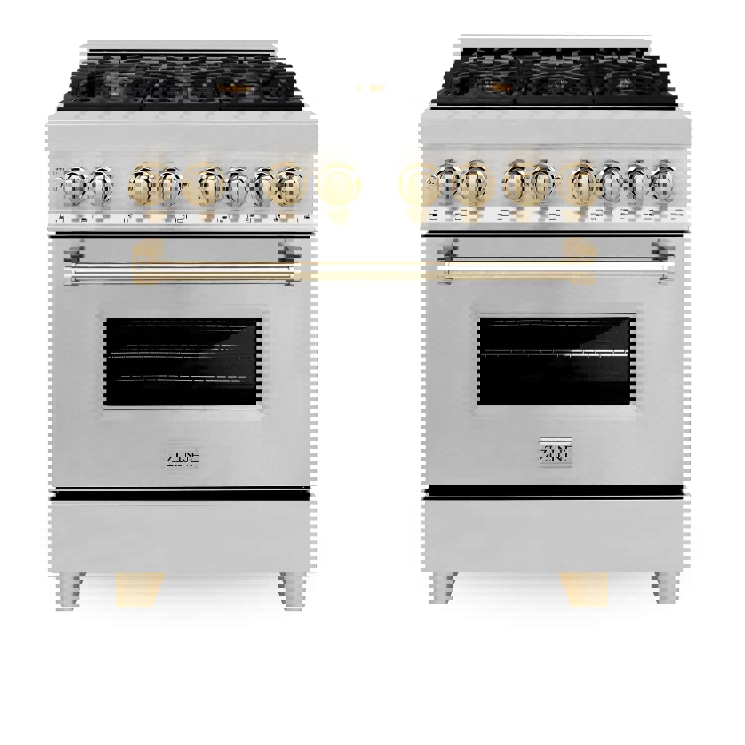 ZLINE Autograph Edition 3-Piece Appliance Package - 36-Inch Dual Fuel Range, Wall Mounted Range Hood & 24-Inch Dishwasher in Stainless Steel with Gold Trim