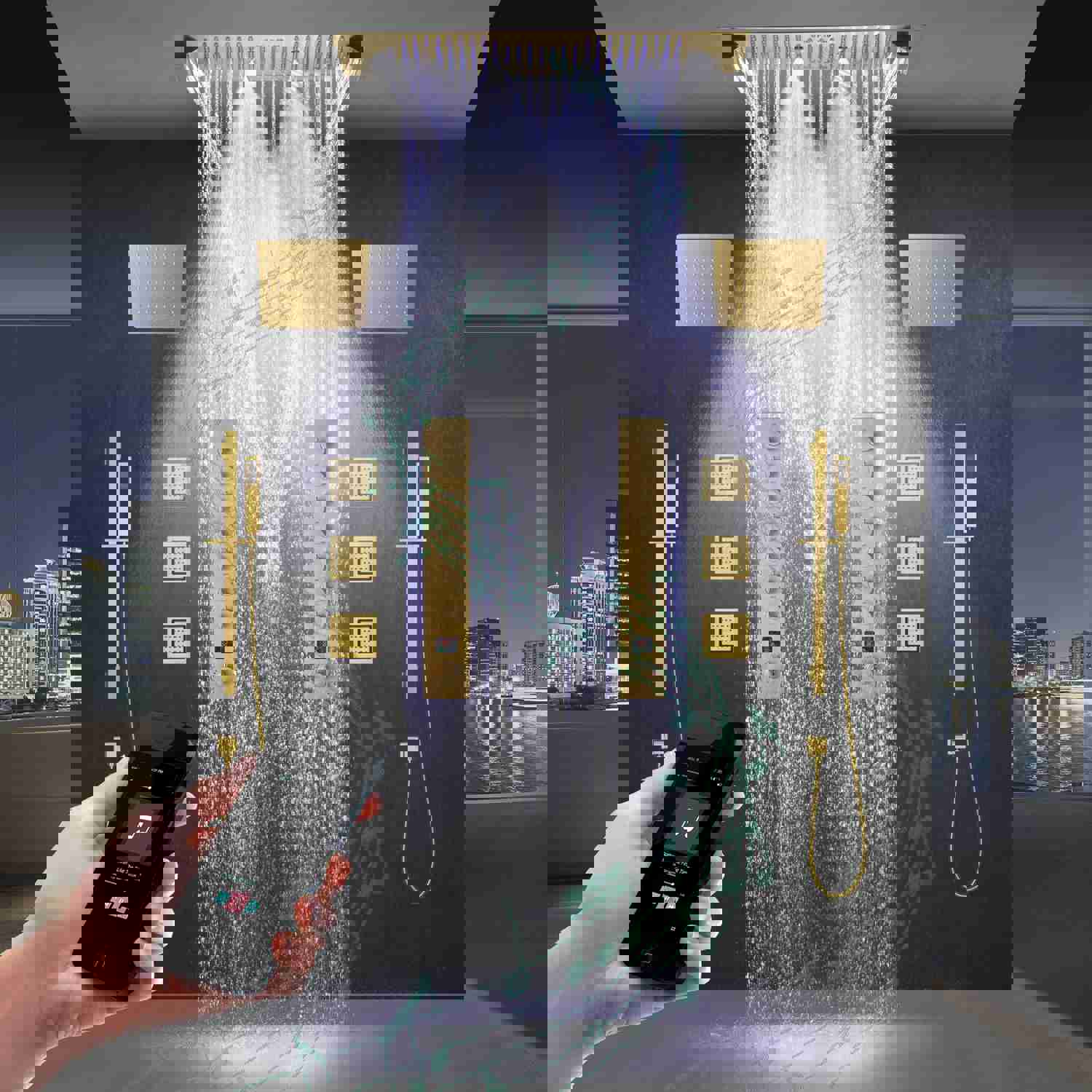 COLORADO 36X16 IN DUAL SHOWERHEAD 7 FUNCTIONS LED MUSIC SHOWER SYSTEM WITH 6 BODY JETS