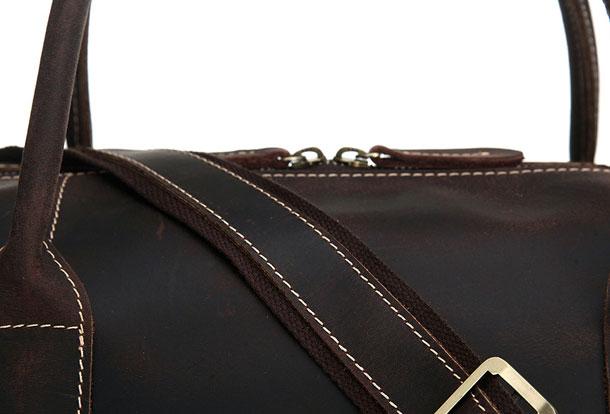Black Coffee Leather Men's Weekender Duffle Bag for Travel