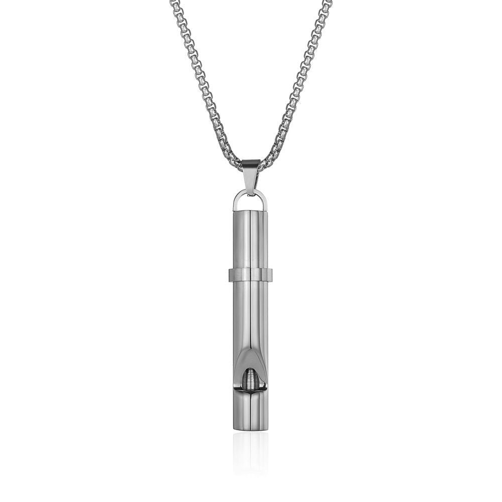 Blowable Whistle Necklace for Men and Women - Titanium Steel Whistle Pendant Sweater Chain
