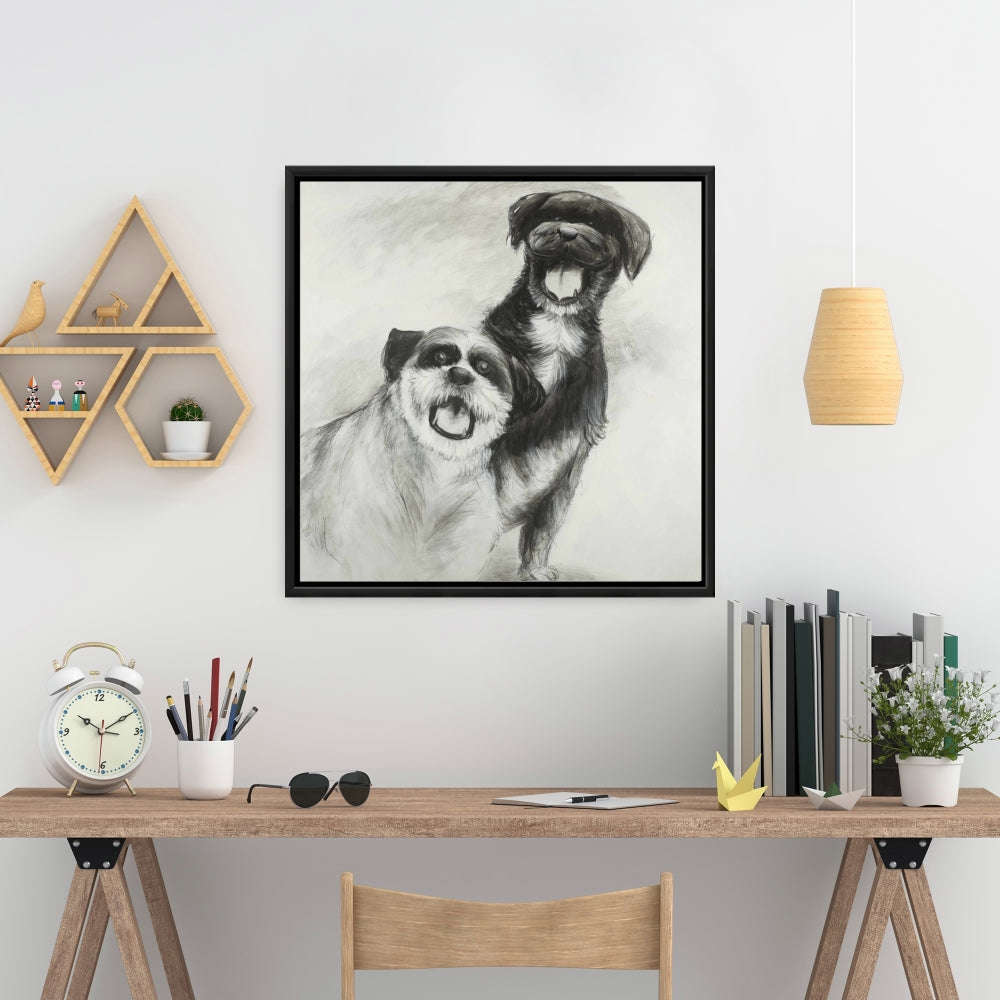 Happy Dogs Sketch, Fine Art Gallery Wrapped Canvas 36x36
