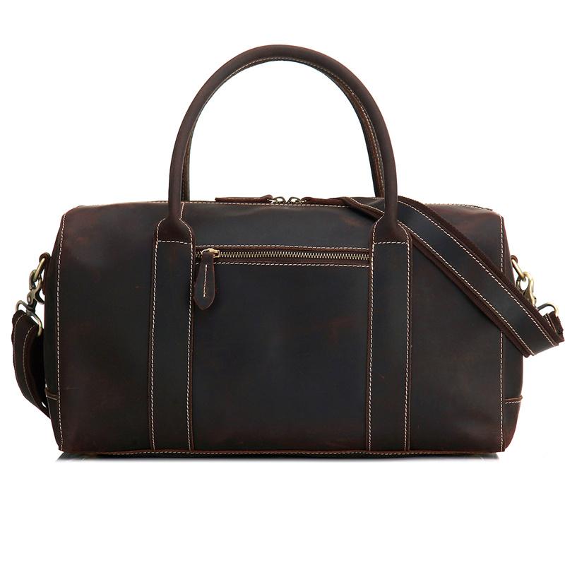 Black Coffee Leather Men's Weekender Duffle Bag for Travel