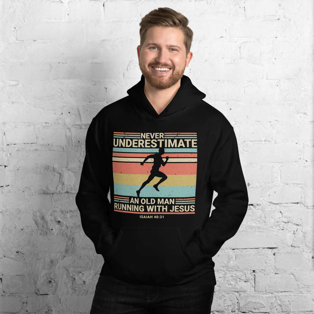 F&H Christian Never Underestimate an Old Man Running with Jesus Mens Hoodie