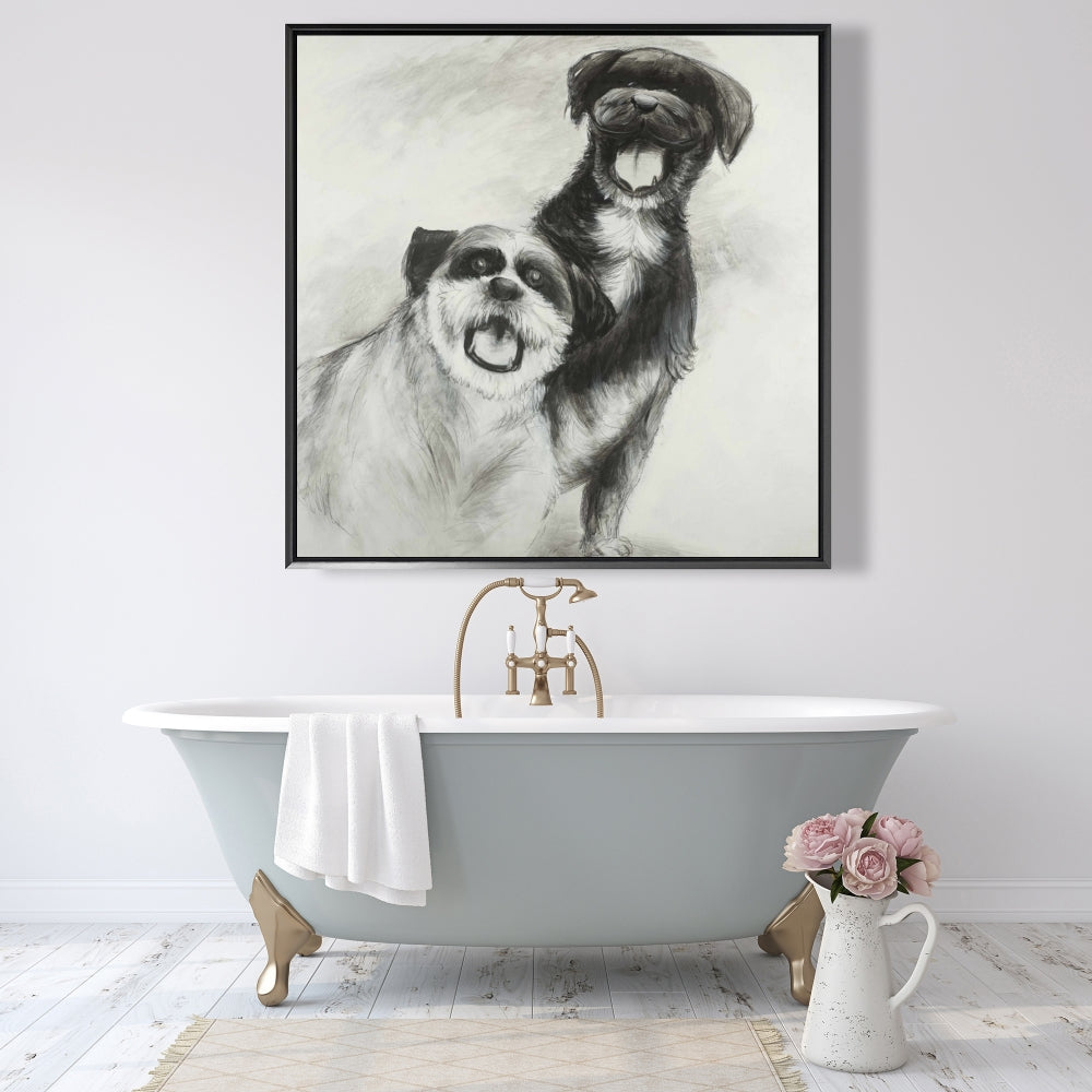 Happy Dogs Sketch, Fine Art Gallery Wrapped Canvas 36x36