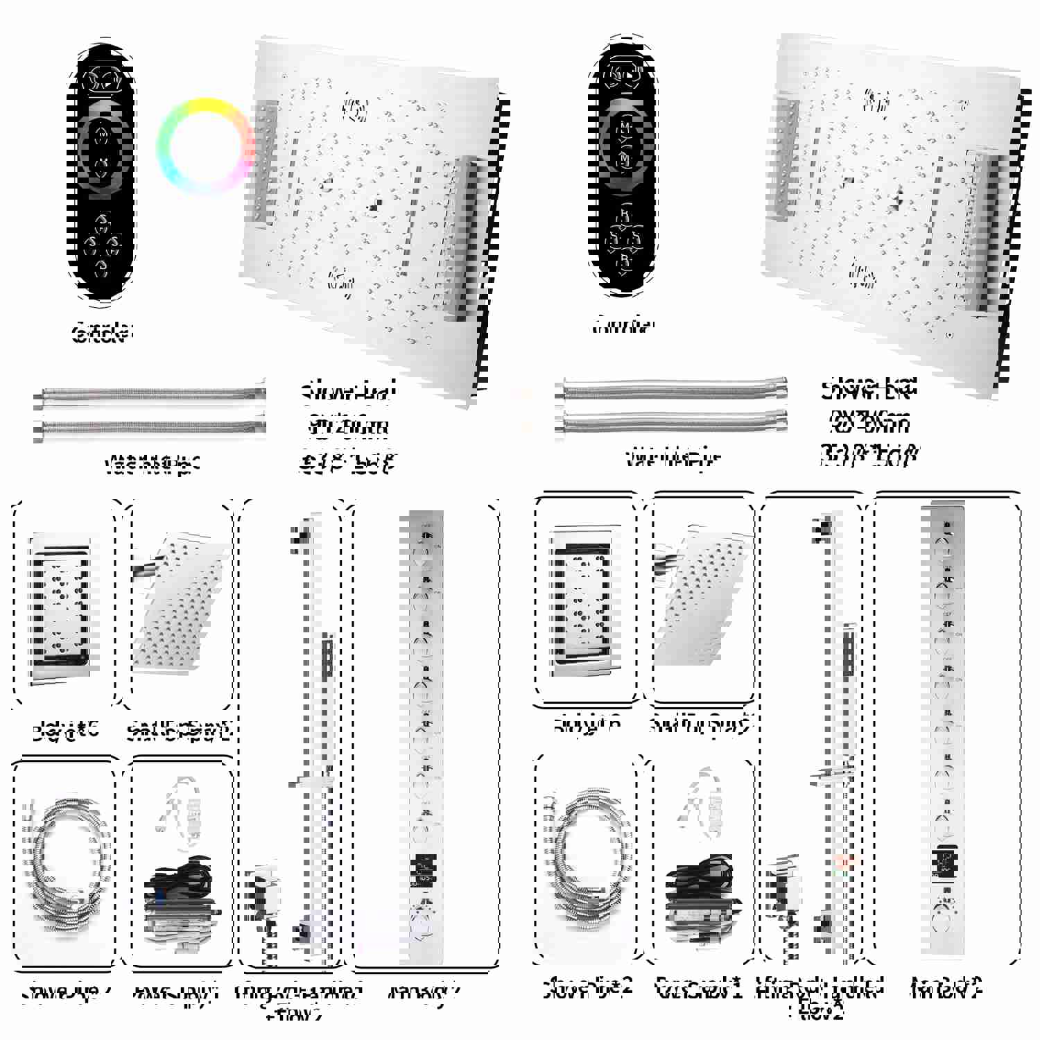 COLORADO 36X16 IN DUAL SHOWERHEAD 7 FUNCTIONS LED MUSIC SHOWER SYSTEM WITH 6 BODY JETS