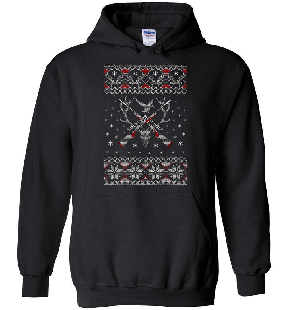 Hunting Ugly Christmas Sweater Mens Hoodie - Unique Gift for Hunters and Gun Lovers