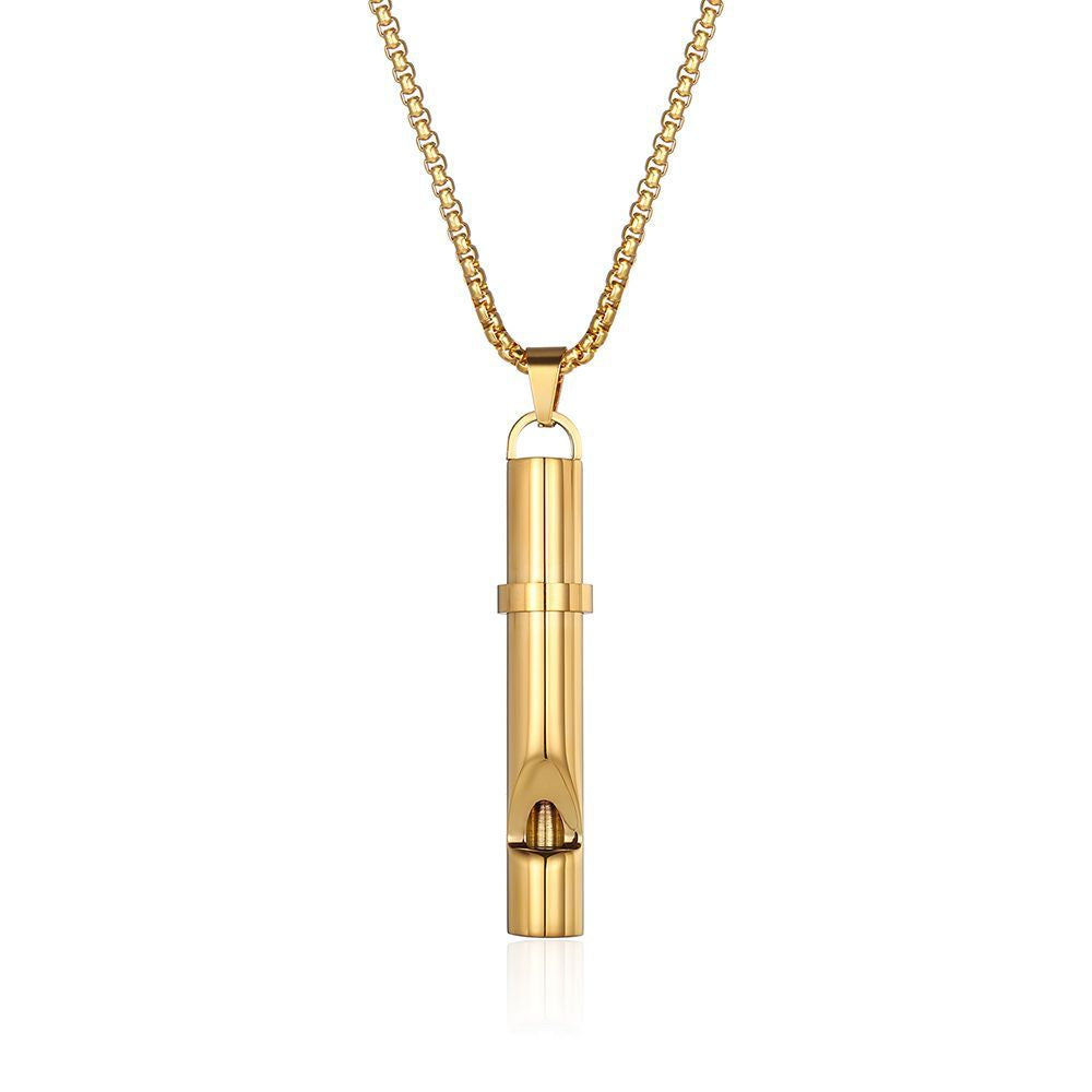 Blowable Whistle Necklace for Men and Women - Titanium Steel Whistle Pendant Sweater Chain