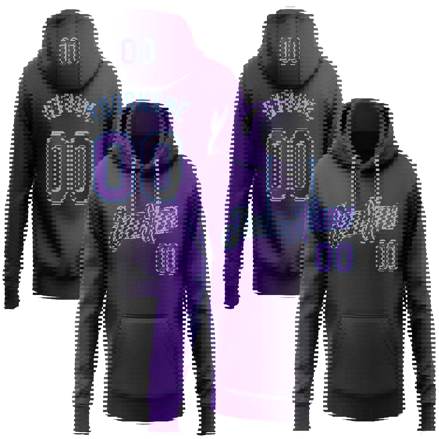 Custom Stitched Black Purple-Light Blue Gradient Fashion Sports Pullover Sweatshirt Hoodie