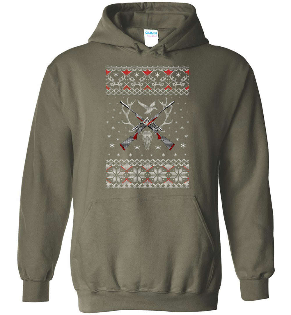 Hunting Ugly Christmas Sweater Mens Hoodie - Unique Gift for Hunters and Gun Lovers