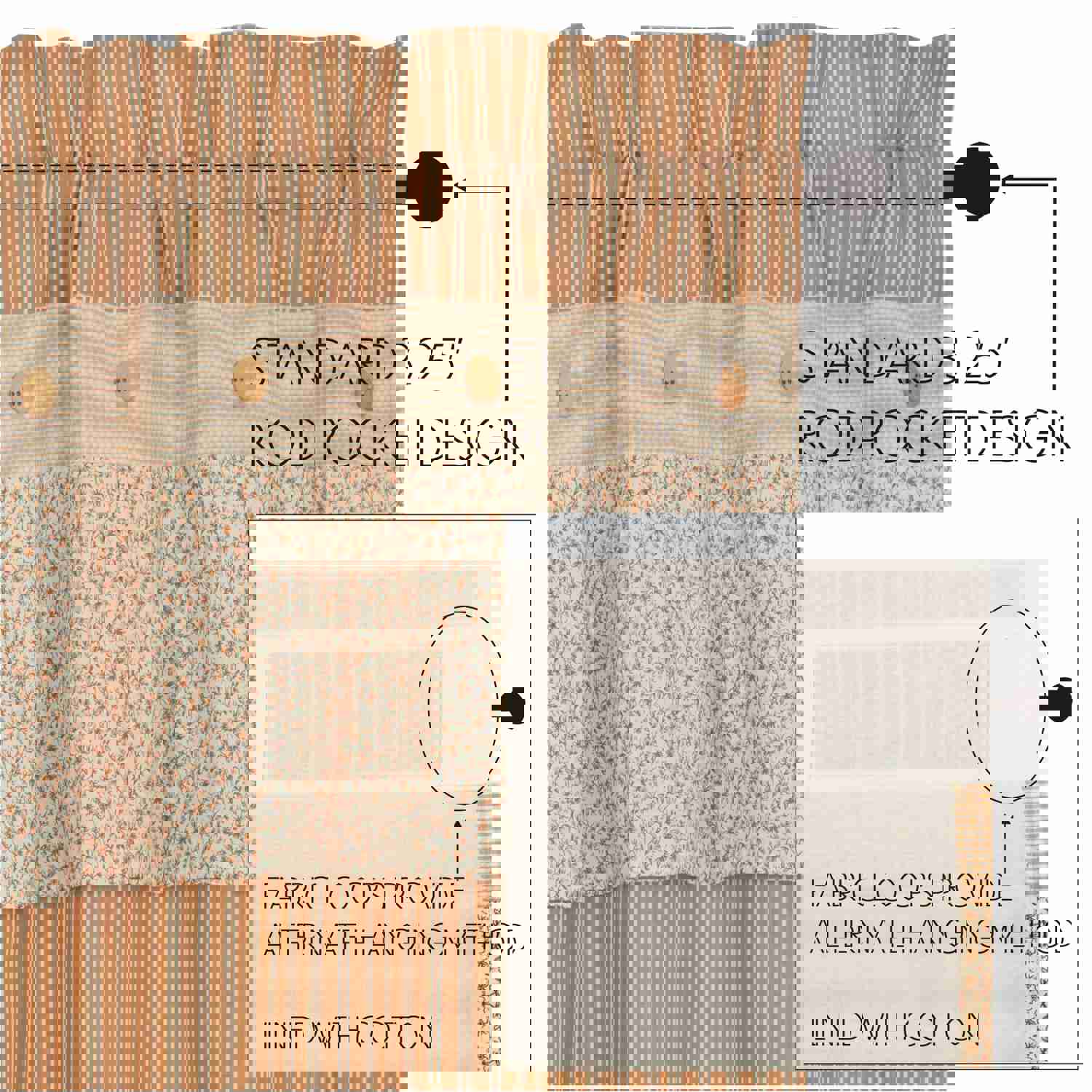 Camilia Ruffled Valance 19x90 - Gold & Creme Striped Cotton Window Valance