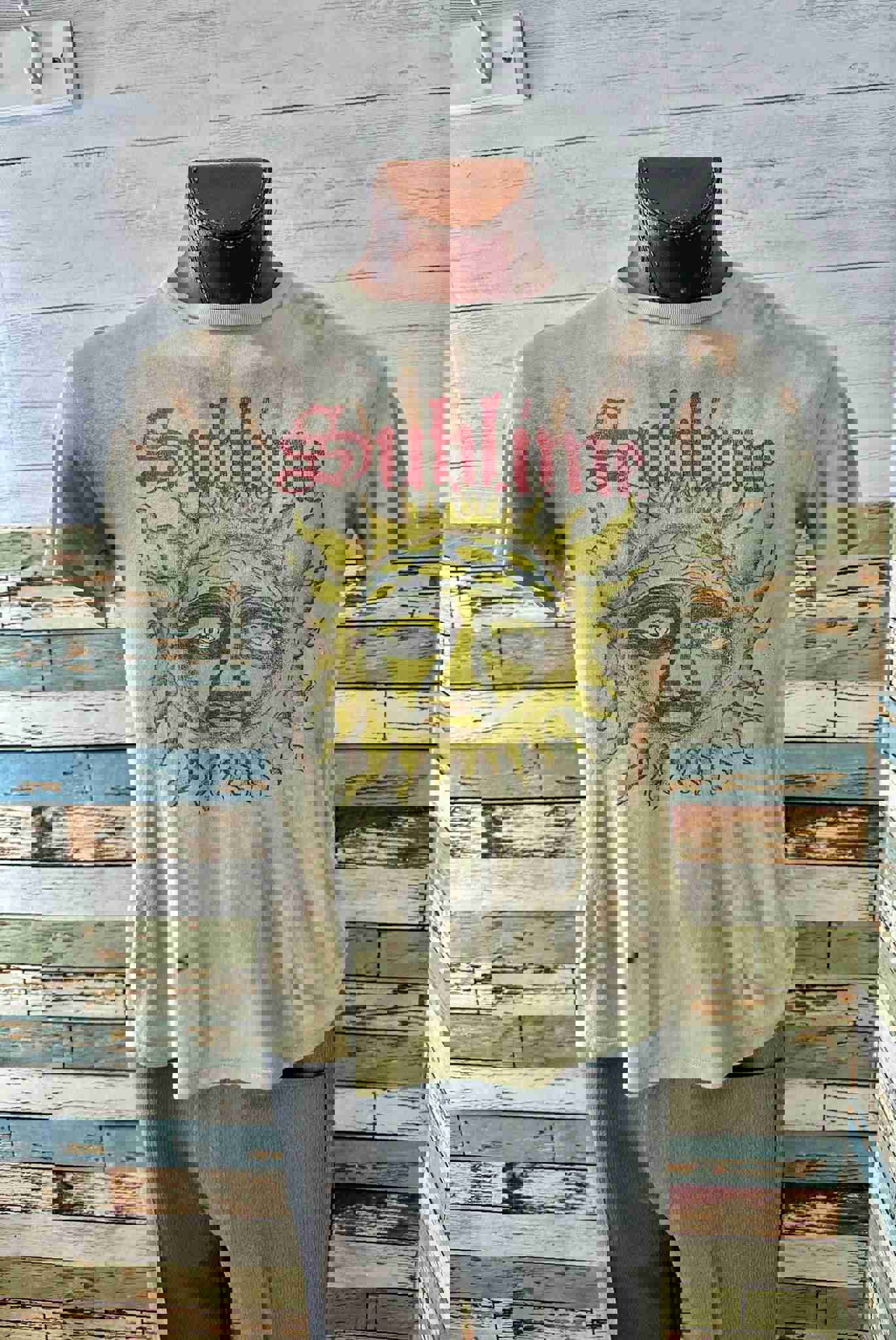 00’s Light Gray Tie Dye Sum Print Sublime Revival Music T-shirt