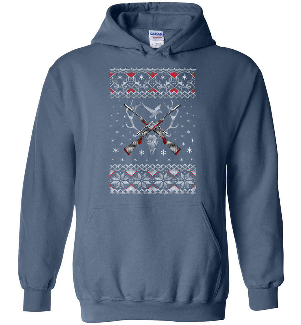 Hunting Ugly Christmas Sweater Mens Hoodie - Unique Gift for Hunters and Gun Lovers