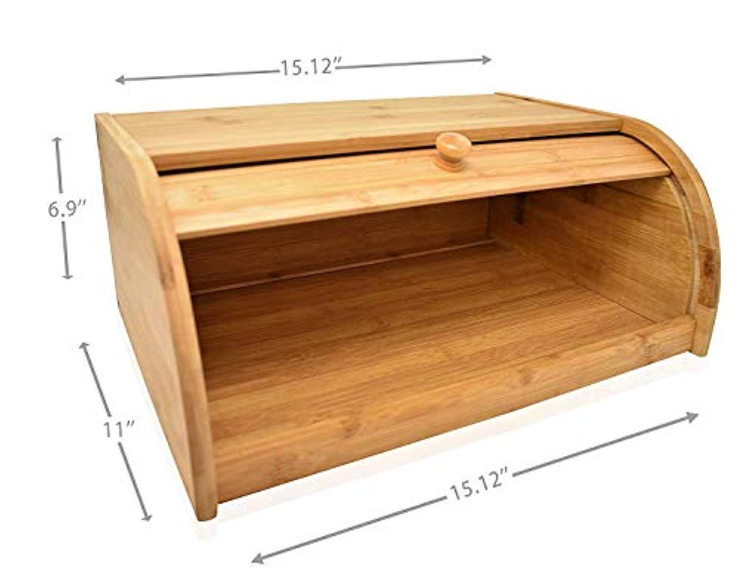 Natural Bamboo Roll Top Bread Box Kitchen Food Storage