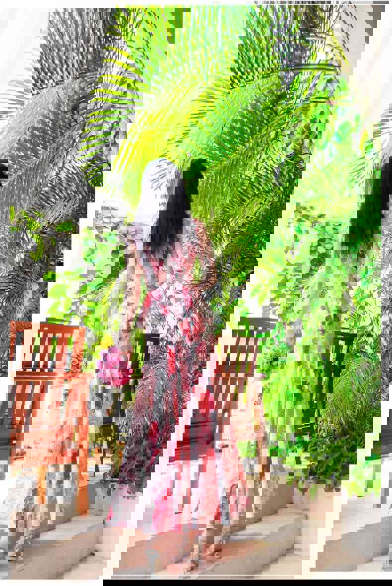 New Summer Office Lady Fashion Casual Pink Sleeveless Print Dress